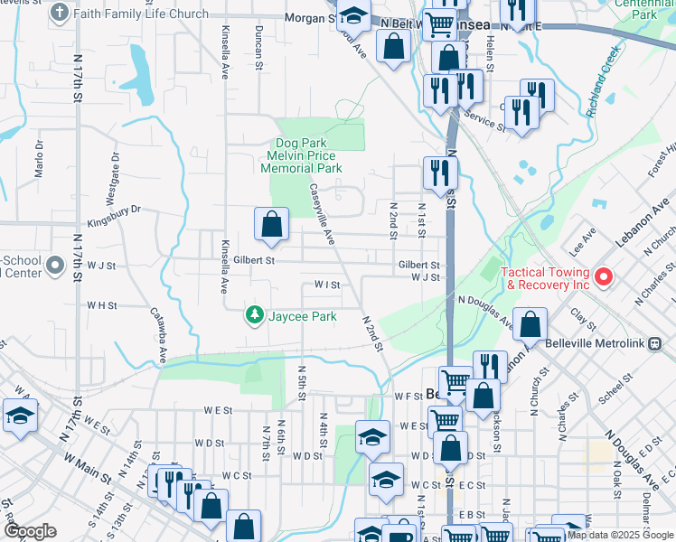 map of restaurants, bars, coffee shops, grocery stores, and more near 1111 Caseyville Avenue in Belleville