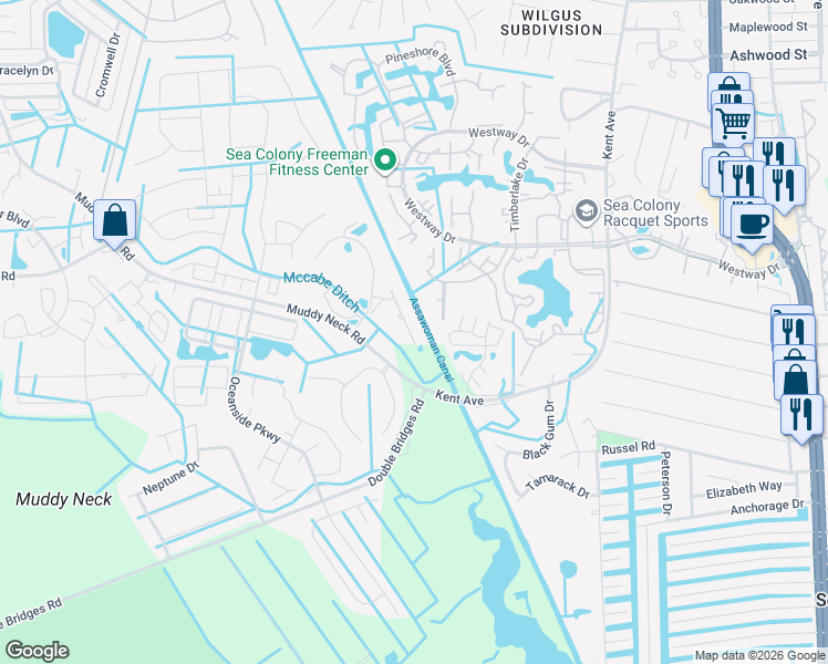 map of restaurants, bars, coffee shops, grocery stores, and more near in Ocean View