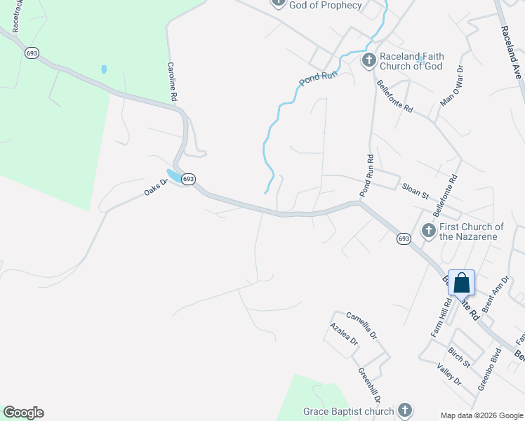 map of restaurants, bars, coffee shops, grocery stores, and more near Caroline Rd in Flatwoods