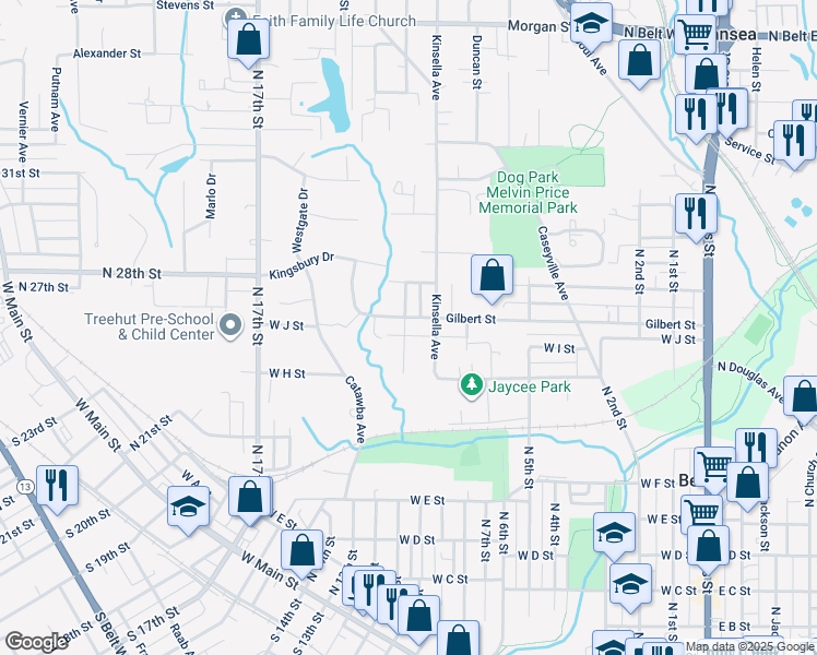 map of restaurants, bars, coffee shops, grocery stores, and more near 1107 Kinsella Avenue in Swansea