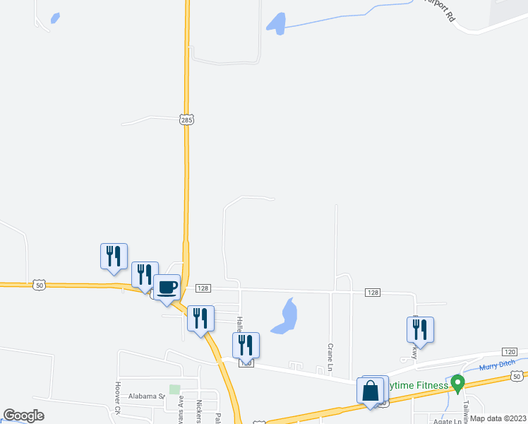 map of restaurants, bars, coffee shops, grocery stores, and more near 10815 County Road 128 in Salida