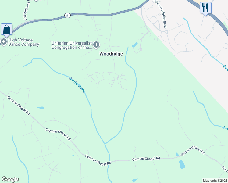 map of restaurants, bars, coffee shops, grocery stores, and more near 400 Mason Road in Prince Frederick