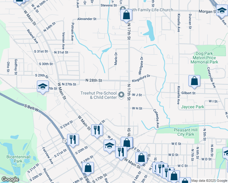 map of restaurants, bars, coffee shops, grocery stores, and more near 600 North 27th Street in Belleville