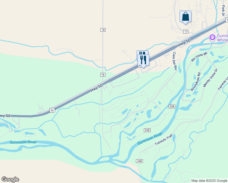 map of restaurants, bars, coffee shops, grocery stores, and more near 494 Curecanti Drive in Gunnison