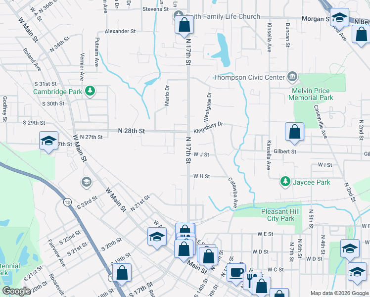map of restaurants, bars, coffee shops, grocery stores, and more near 730 North 17th Street in Belleville