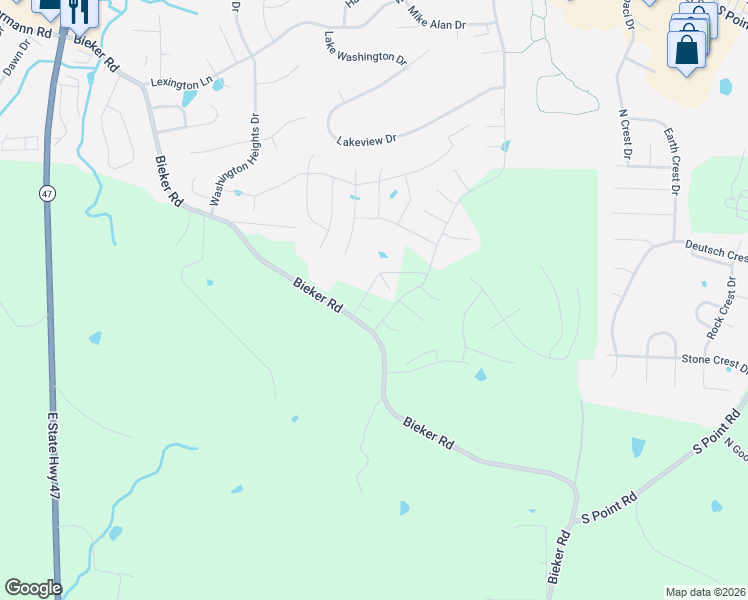map of restaurants, bars, coffee shops, grocery stores, and more near 1277 Bieker Road in Washington