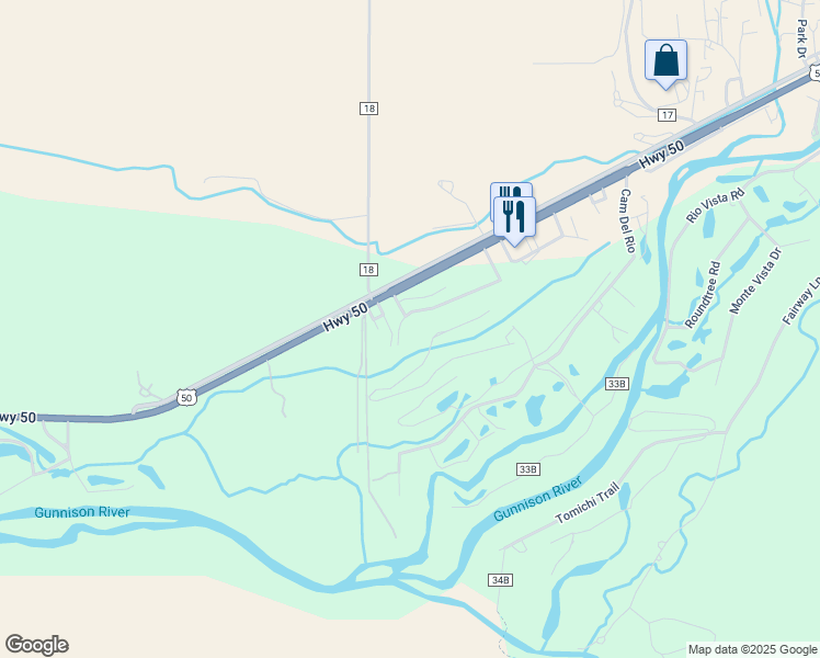map of restaurants, bars, coffee shops, grocery stores, and more near 108 Bambi Lane in Gunnison