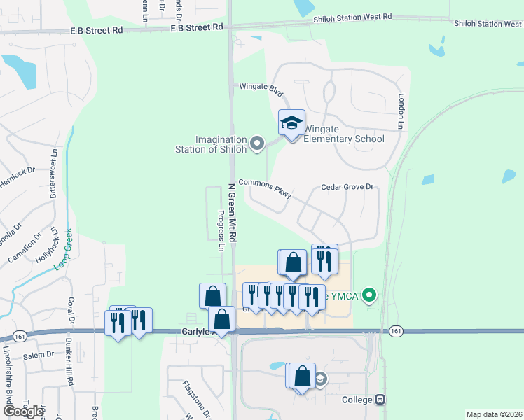 map of restaurants, bars, coffee shops, grocery stores, and more near 2524 Commons Parkway in Belleville