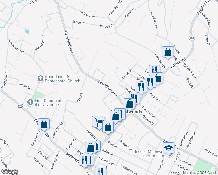 map of restaurants, bars, coffee shops, grocery stores, and more near 1501 Kentucky 750 in Flatwoods