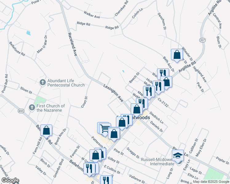 map of restaurants, bars, coffee shops, grocery stores, and more near 1505 Lexington Avenue in Flatwoods