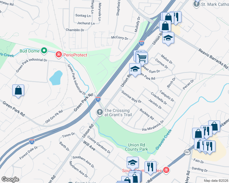 map of restaurants, bars, coffee shops, grocery stores, and more near 2535 Senator Court in St. Louis