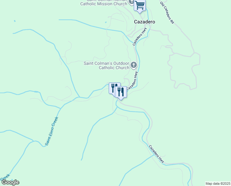 map of restaurants, bars, coffee shops, grocery stores, and more near 5627 Austin Creek Road in Cazadero