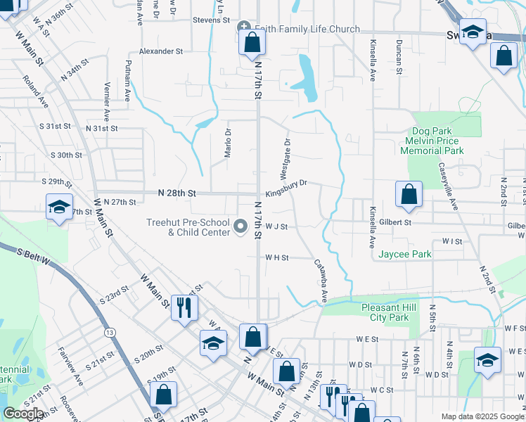 map of restaurants, bars, coffee shops, grocery stores, and more near 814 North 17th Street in Belleville