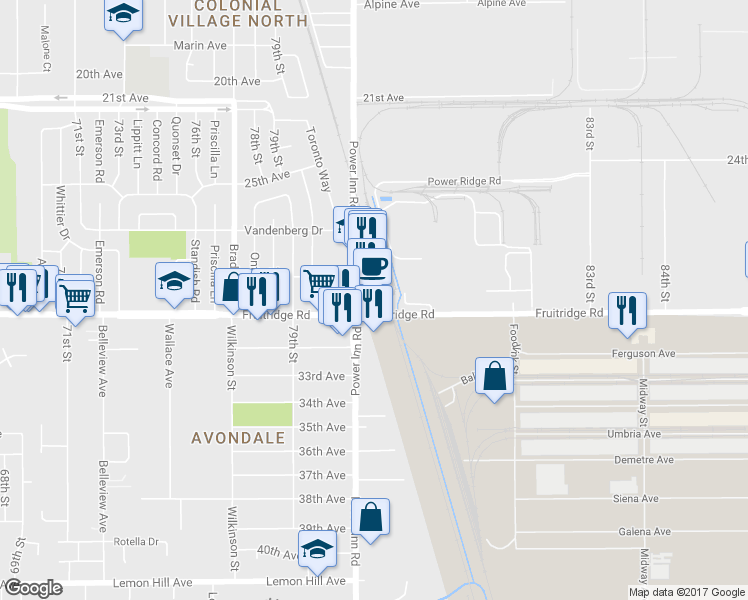 map of restaurants, bars, coffee shops, grocery stores, and more near 8109 Fruitridge Road in Sacramento