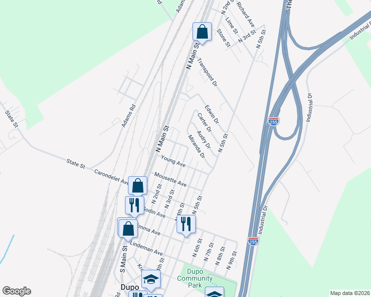 map of restaurants, bars, coffee shops, grocery stores, and more near 220 Mc Clure Avenue in Dupo