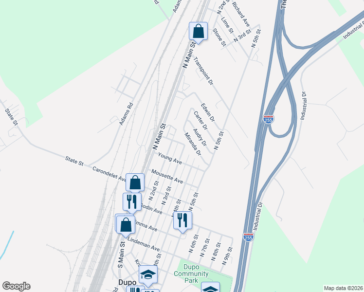 map of restaurants, bars, coffee shops, grocery stores, and more near 220 Mc Clure Avenue in Dupo