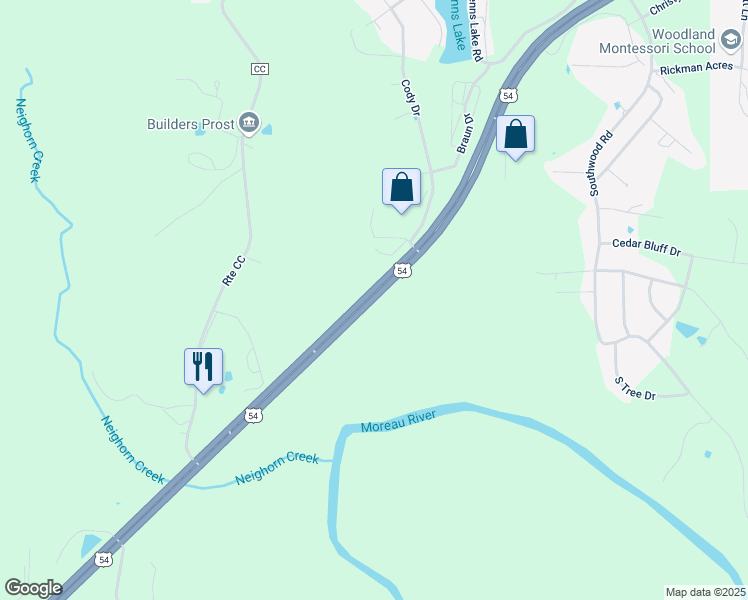map of restaurants, bars, coffee shops, grocery stores, and more near 1101 U.S. 54 in Jefferson City