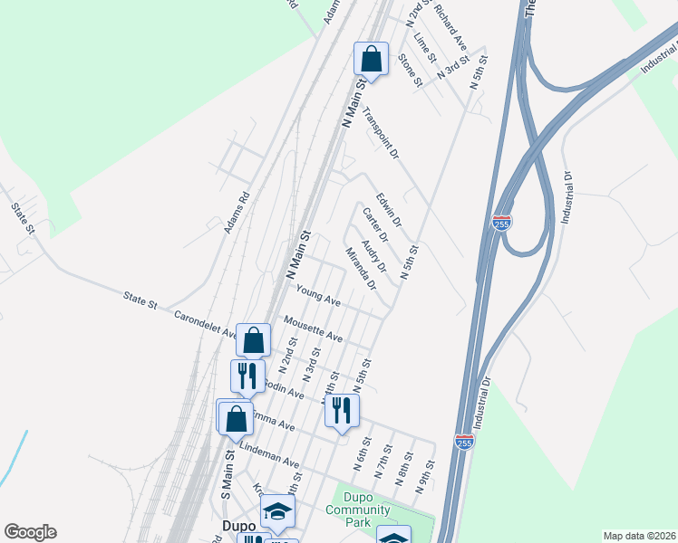 map of restaurants, bars, coffee shops, grocery stores, and more near 220 Mc Clure Avenue in Dupo