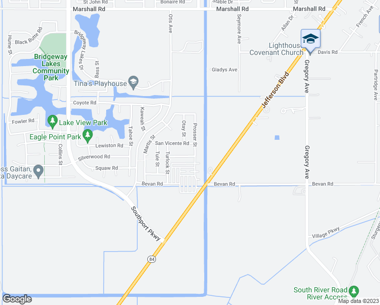 map of restaurants, bars, coffee shops, grocery stores, and more near 3956 Prosser Street in West Sacramento