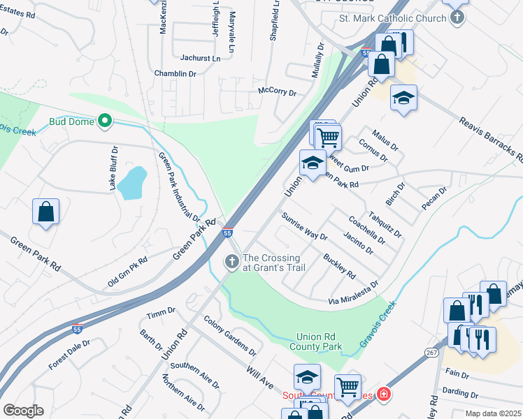 map of restaurants, bars, coffee shops, grocery stores, and more near 2535 Senator Court in St. Louis