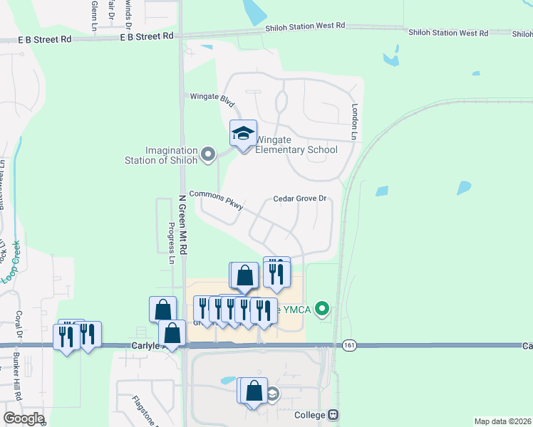 map of restaurants, bars, coffee shops, grocery stores, and more near 2608 Cedar Grove Drive in Belleville