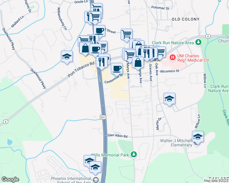 map of restaurants, bars, coffee shops, grocery stores, and more near 101 Carol's Place in La Plata