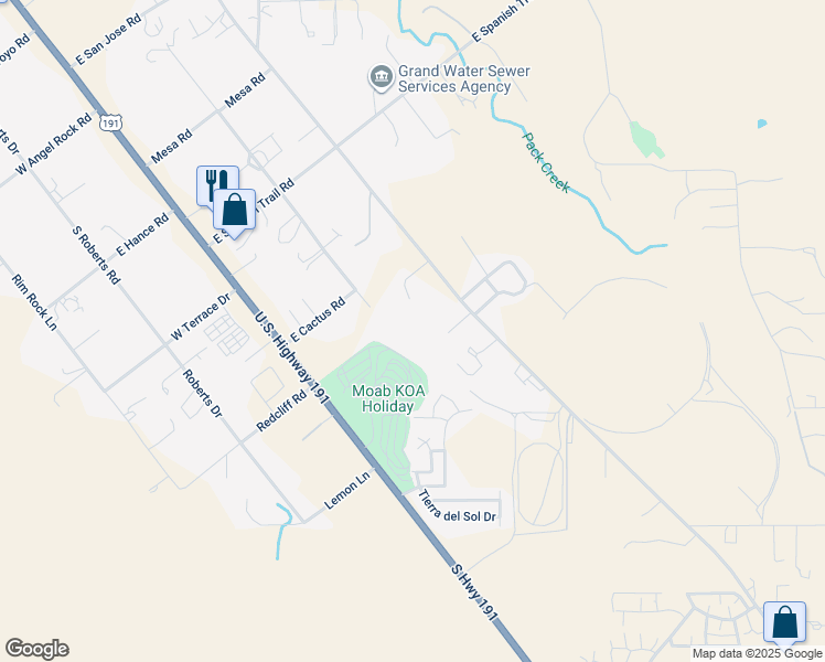 map of restaurants, bars, coffee shops, grocery stores, and more near 3060 Spanish Valley Drive in Moab