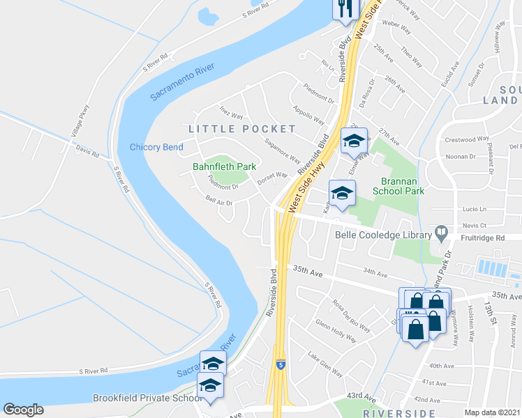 map of restaurants, bars, coffee shops, grocery stores, and more near 1047 Seamas Avenue in Sacramento