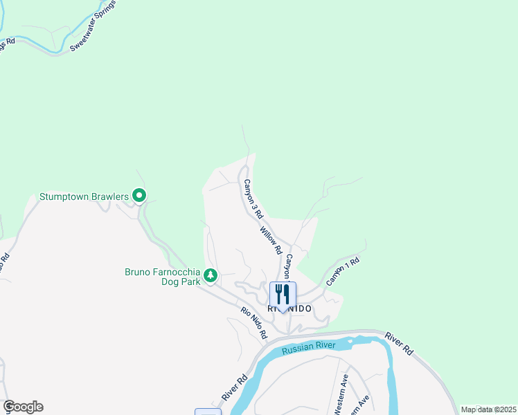 map of restaurants, bars, coffee shops, grocery stores, and more near 15300 Canyon 3 Road in Rio Nido