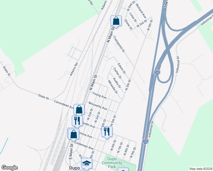 map of restaurants, bars, coffee shops, grocery stores, and more near 220 Mc Clure Avenue in Dupo