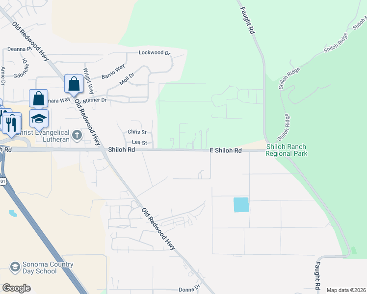 map of restaurants, bars, coffee shops, grocery stores, and more near 141 East Shiloh Road in Santa Rosa