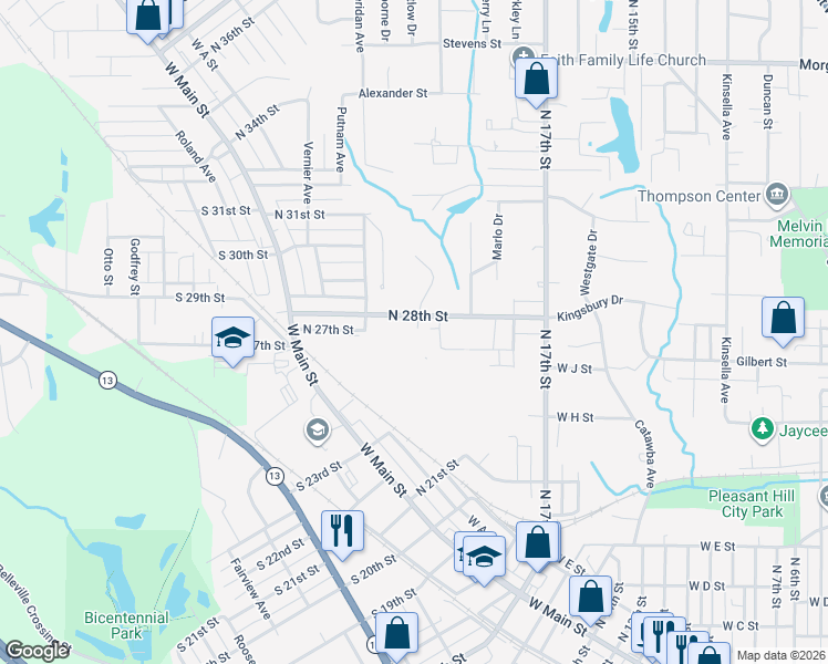 map of restaurants, bars, coffee shops, grocery stores, and more near 228 North 28th Street in Belleville