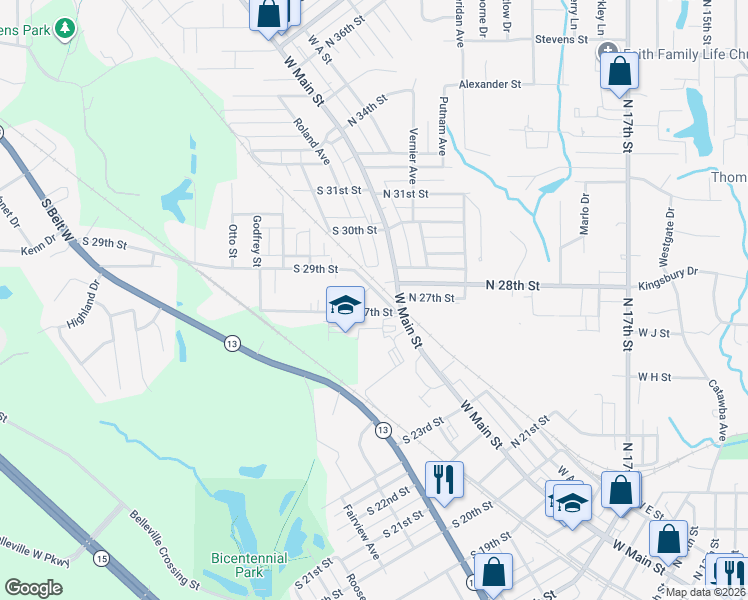 map of restaurants, bars, coffee shops, grocery stores, and more near 3 Creston Arms Court in Belleville