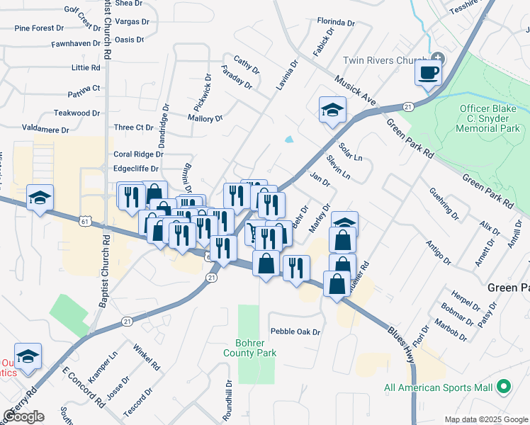 map of restaurants, bars, coffee shops, grocery stores, and more near 9985 Lin Ferry Road in St. Louis