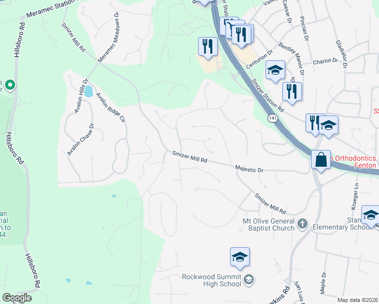 map of restaurants, bars, coffee shops, grocery stores, and more near 1875 Smizer Mill Road in Fenton
