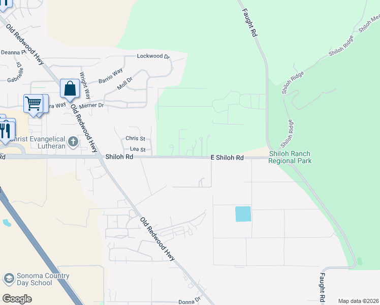 map of restaurants, bars, coffee shops, grocery stores, and more near 141 East Shiloh Road in Santa Rosa