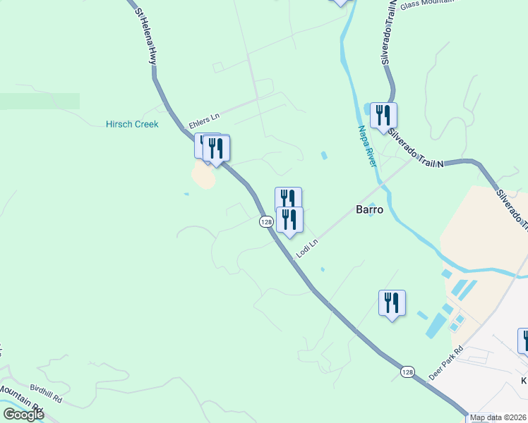 map of restaurants, bars, coffee shops, grocery stores, and more near 3050 Saint Helena Highway in Saint Helena