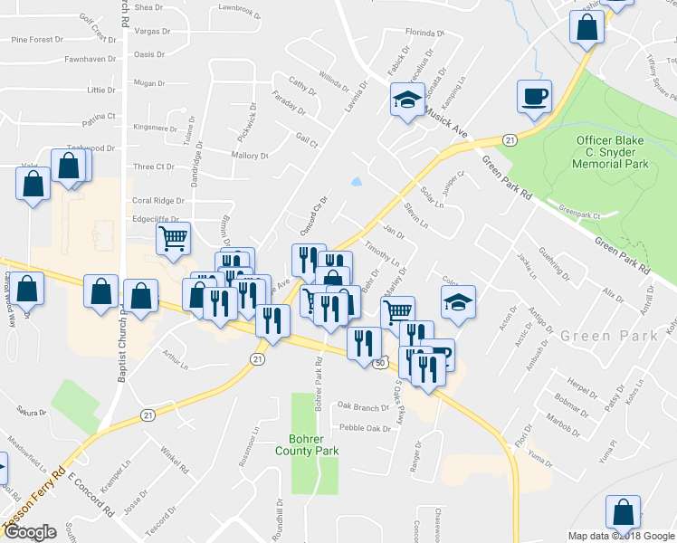 map of restaurants, bars, coffee shops, grocery stores, and more near 11144 Tesson Ferry Road in St. Louis