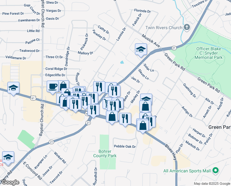 map of restaurants, bars, coffee shops, grocery stores, and more near 11144 Tesson Ferry Road in St. Louis