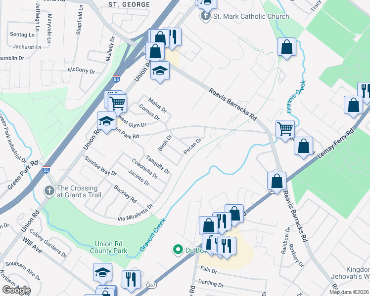 map of restaurants, bars, coffee shops, grocery stores, and more near 4000 Melon Drive in St. Louis
