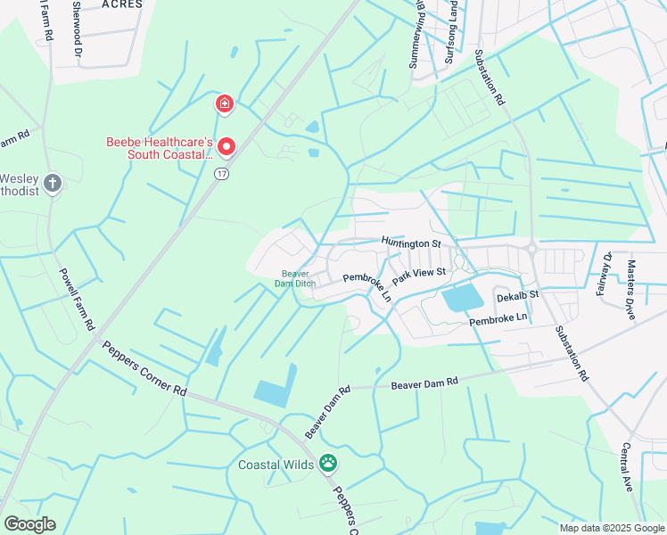 map of restaurants, bars, coffee shops, grocery stores, and more near 23971 Pembroke Lane in Millville