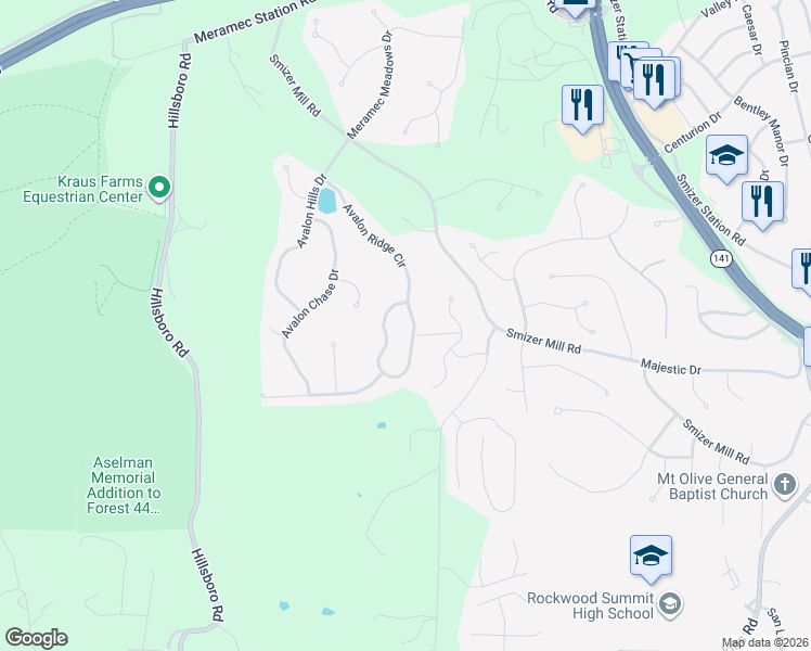 map of restaurants, bars, coffee shops, grocery stores, and more near 2028 Avalon Ridge Circle in Fenton