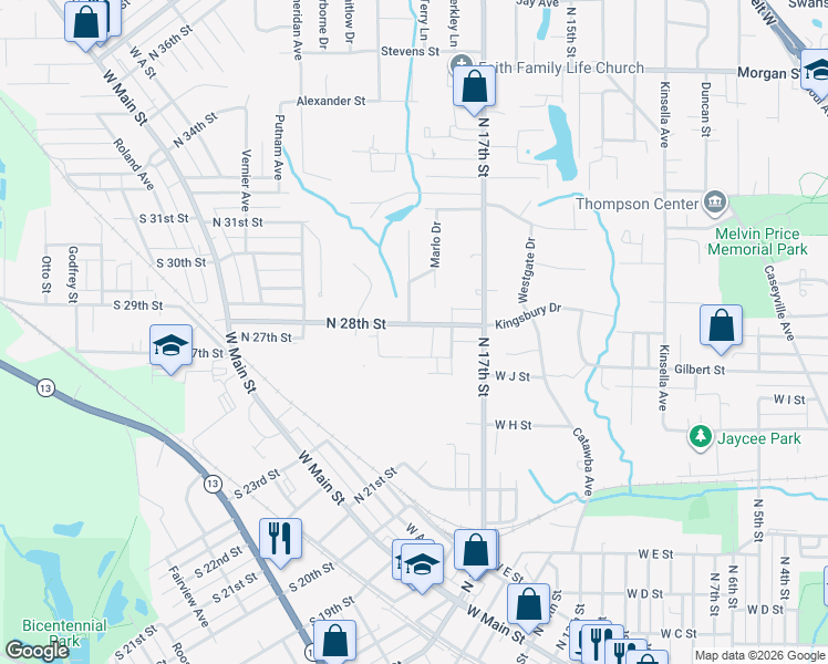 map of restaurants, bars, coffee shops, grocery stores, and more near 502 North 28th Street in Belleville
