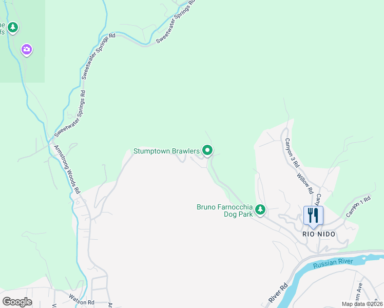 map of restaurants, bars, coffee shops, grocery stores, and more near 15246 Rio Nido Road in Guerneville
