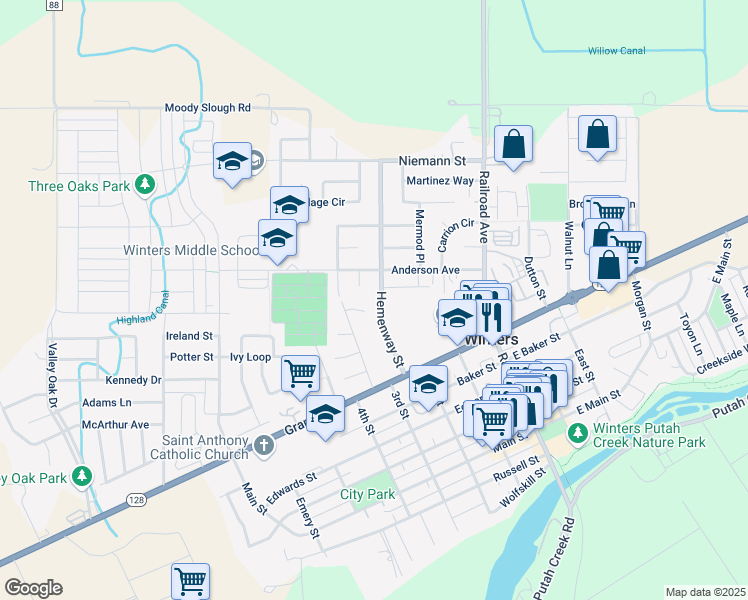 map of restaurants, bars, coffee shops, grocery stores, and more near 726 Hemenway Street in Winters
