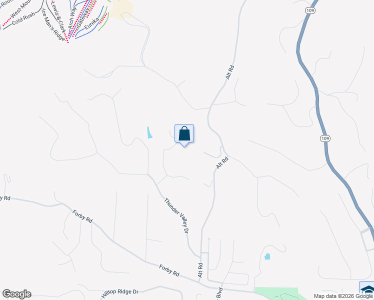 map of restaurants, bars, coffee shops, grocery stores, and more near 17308 Thunder Creek Road in Eureka