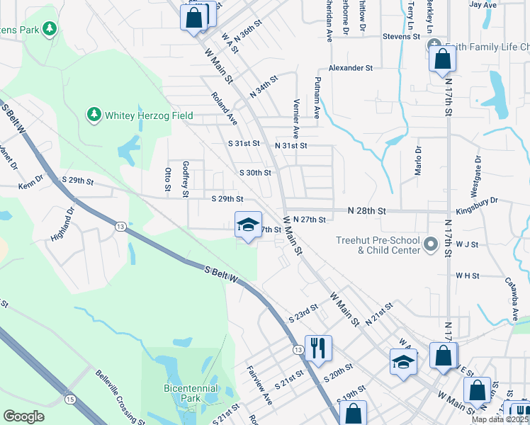 map of restaurants, bars, coffee shops, grocery stores, and more near 3 Creston Arms Court in Belleville
