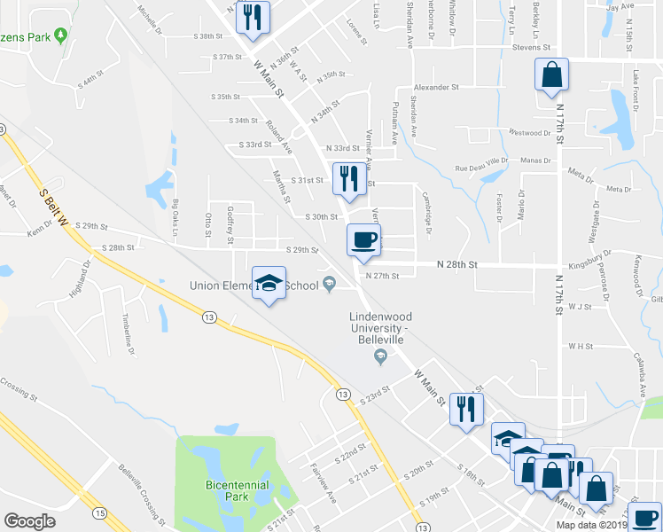 map of restaurants, bars, coffee shops, grocery stores, and more near 3 Creston Arms Court in Belleville