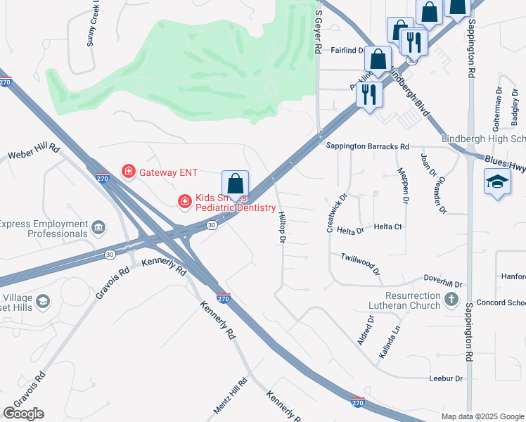 map of restaurants, bars, coffee shops, grocery stores, and more near 12112 Gravois Road in St. Louis
