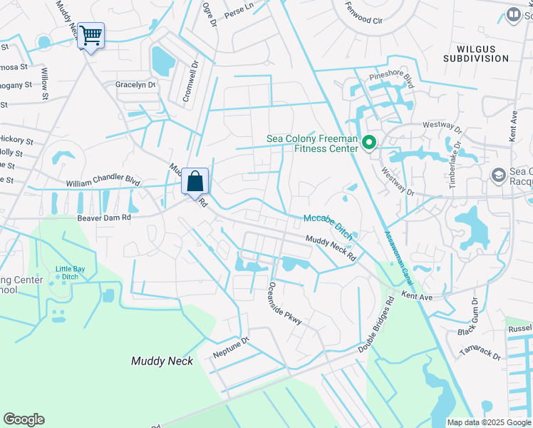 map of restaurants, bars, coffee shops, grocery stores, and more near 3607 Blue Heron Lane in Frankford
